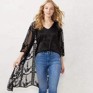 LC Lauren Conrad OS Black Sheer Lace Duster